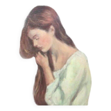 Jeune fille se peignant les cheveux 1984 signé, Portrait