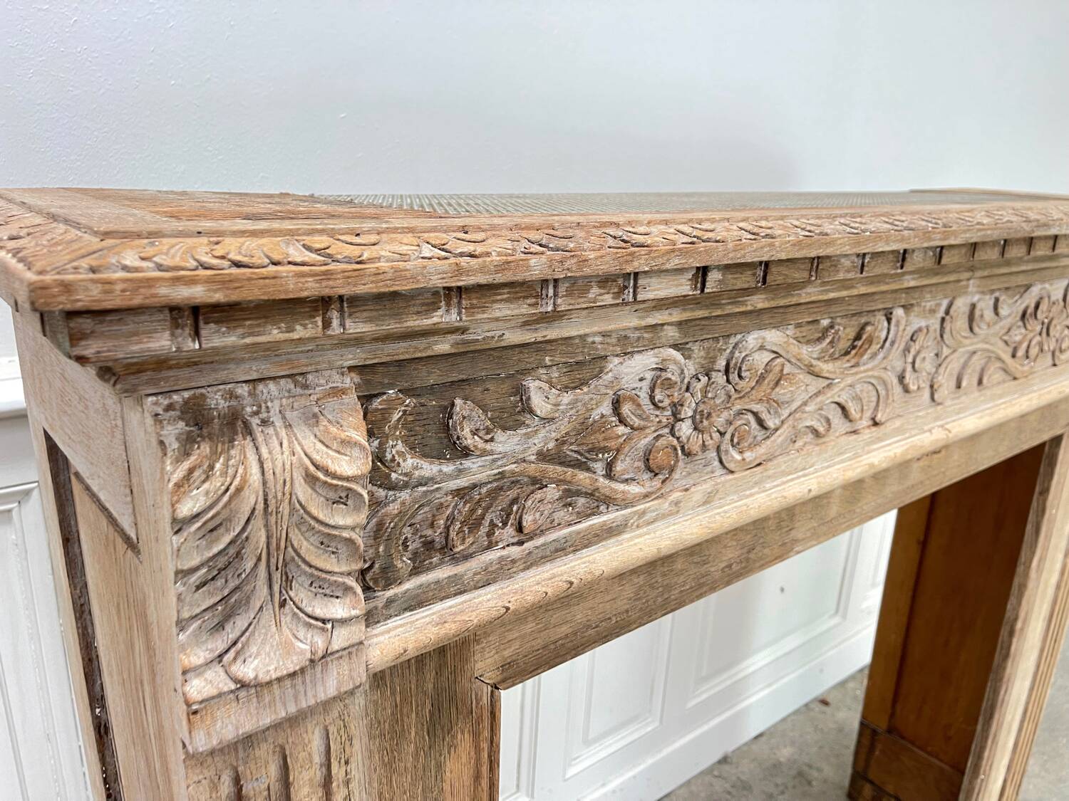 Old solid oak fireplace mantle from the late 19th century