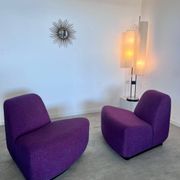 Lot 2 low chairs Space Age design from the 70s purple fabric vintage armchair