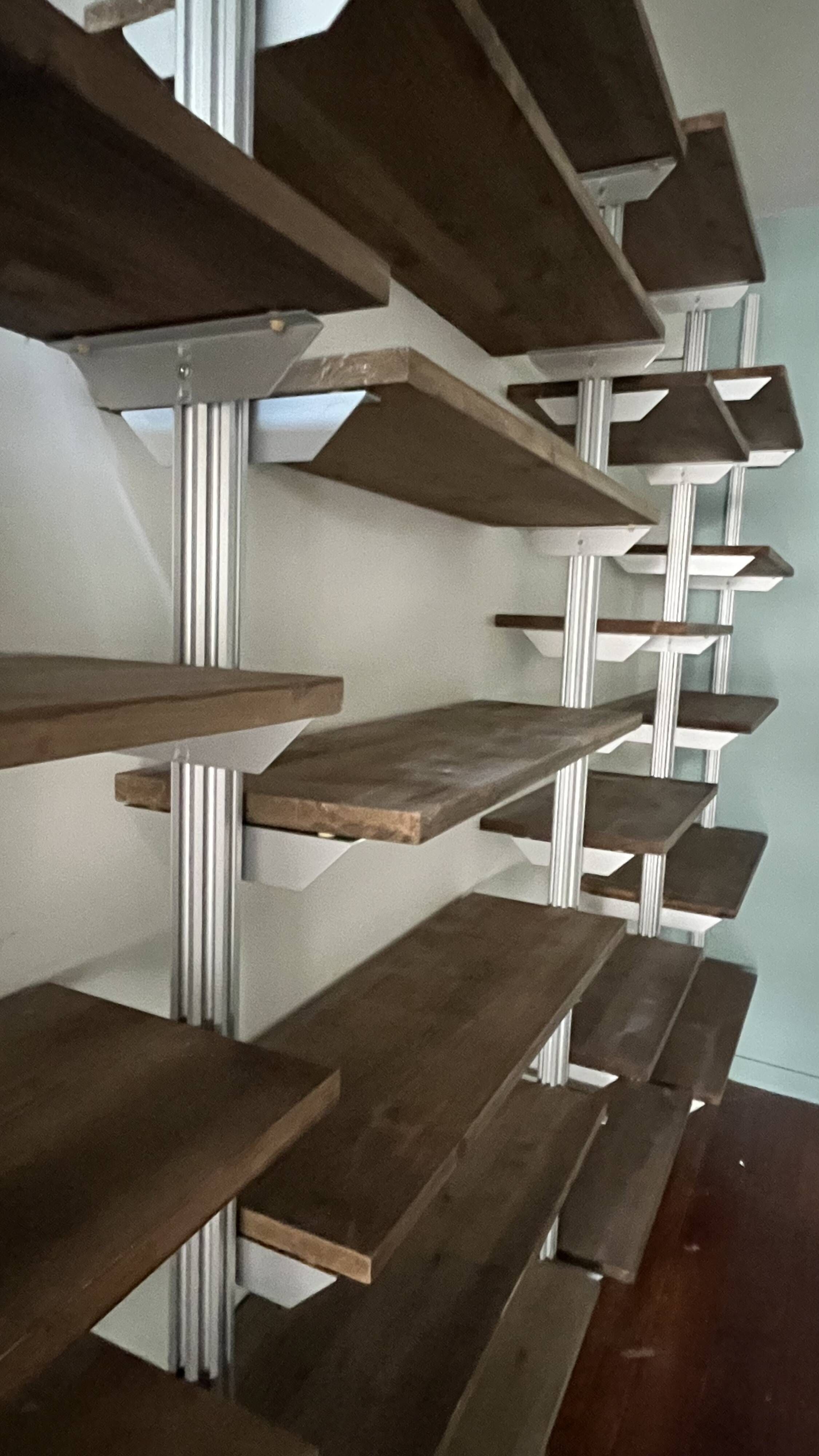 Unusual shelf, aluminium and wood