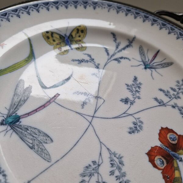 Assiette chauffante antique en ceramique et metal p et b pinder and bourne