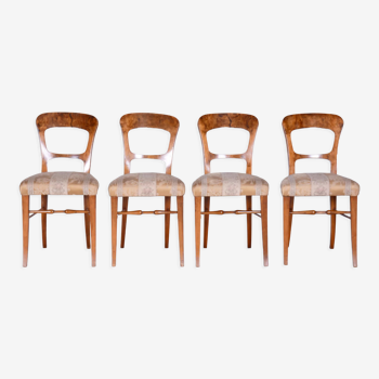 Set of four biedermeier walnut chairs, original condition, czechia, 1830s