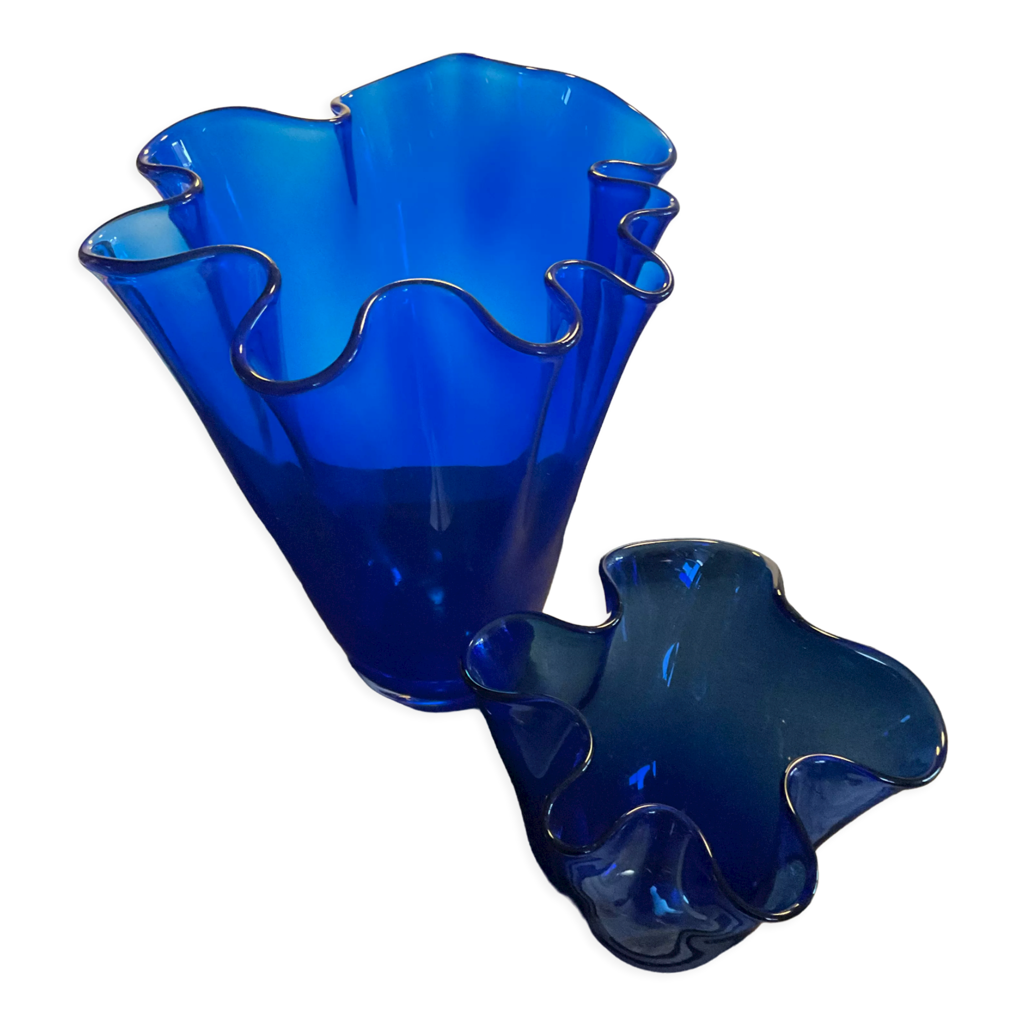 Duo of handkerchief vases in glass paste 70s-80s
