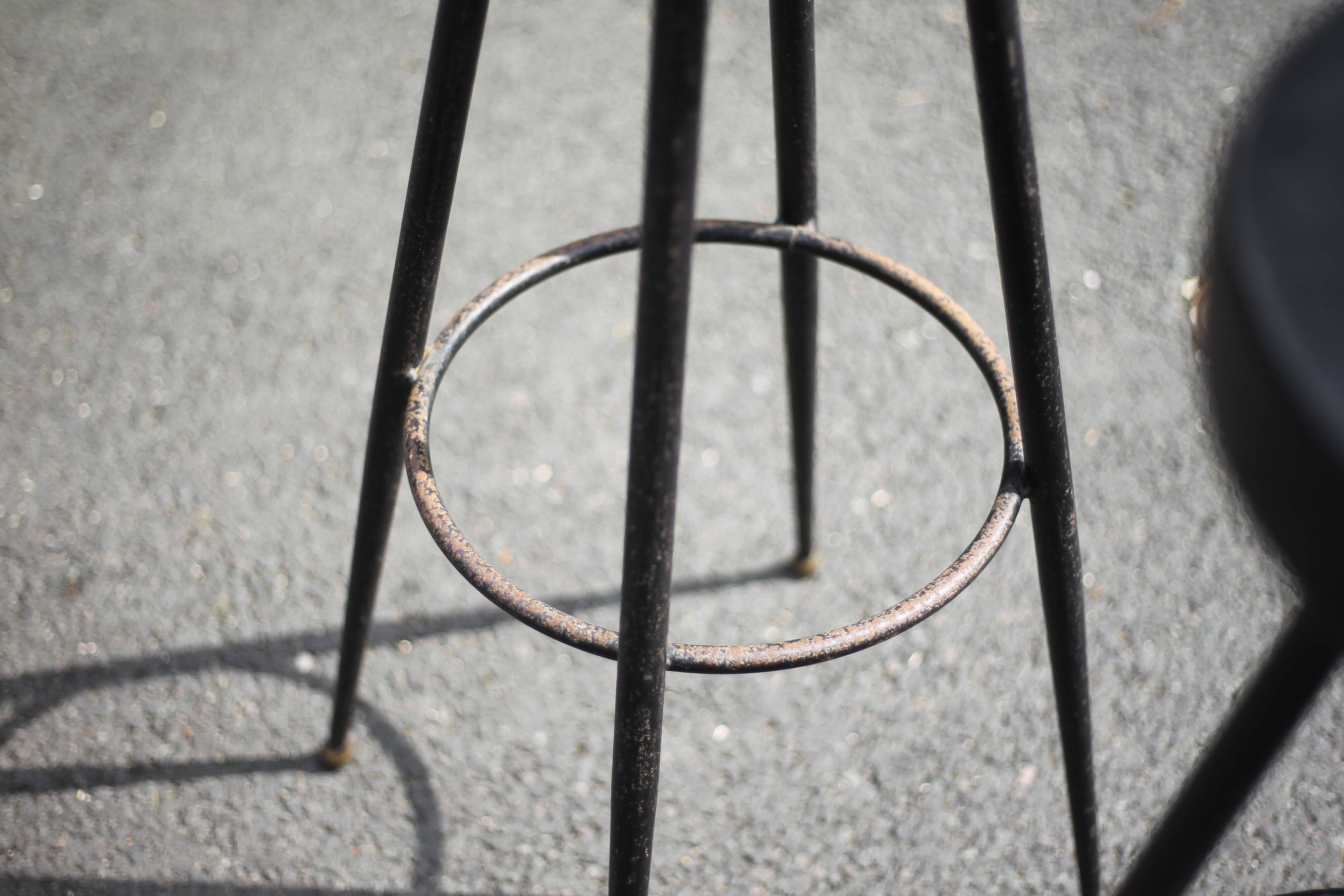 Set of 4 bar stools, metal and imitation leather stool, high stool