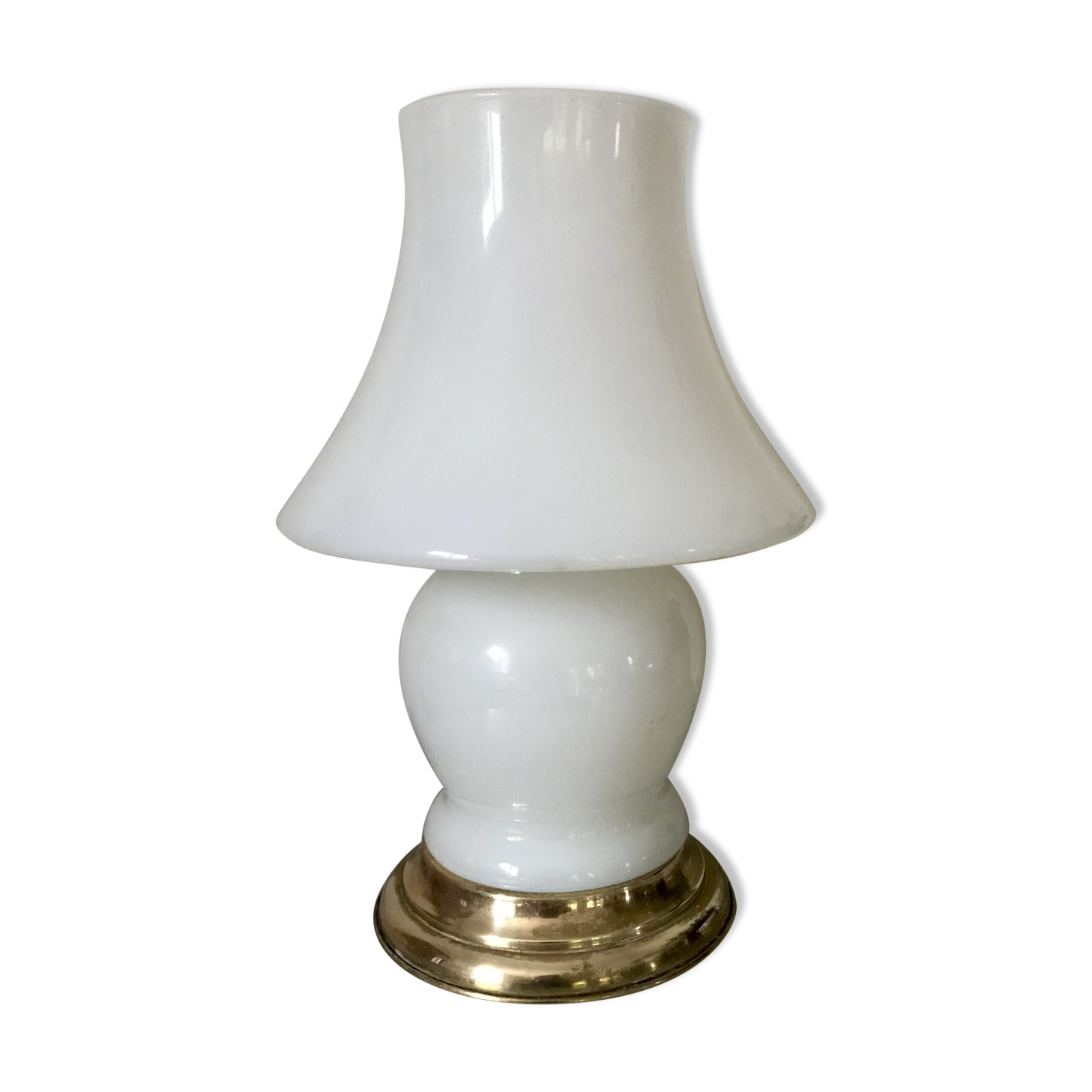 Vintage opaline and brass mushroom lamp