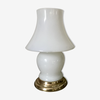 Vintage opaline and brass mushroom lamp