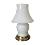 Vintage opaline and brass mushroom lamp