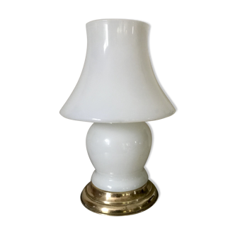 Vintage opaline and brass mushroom lamp