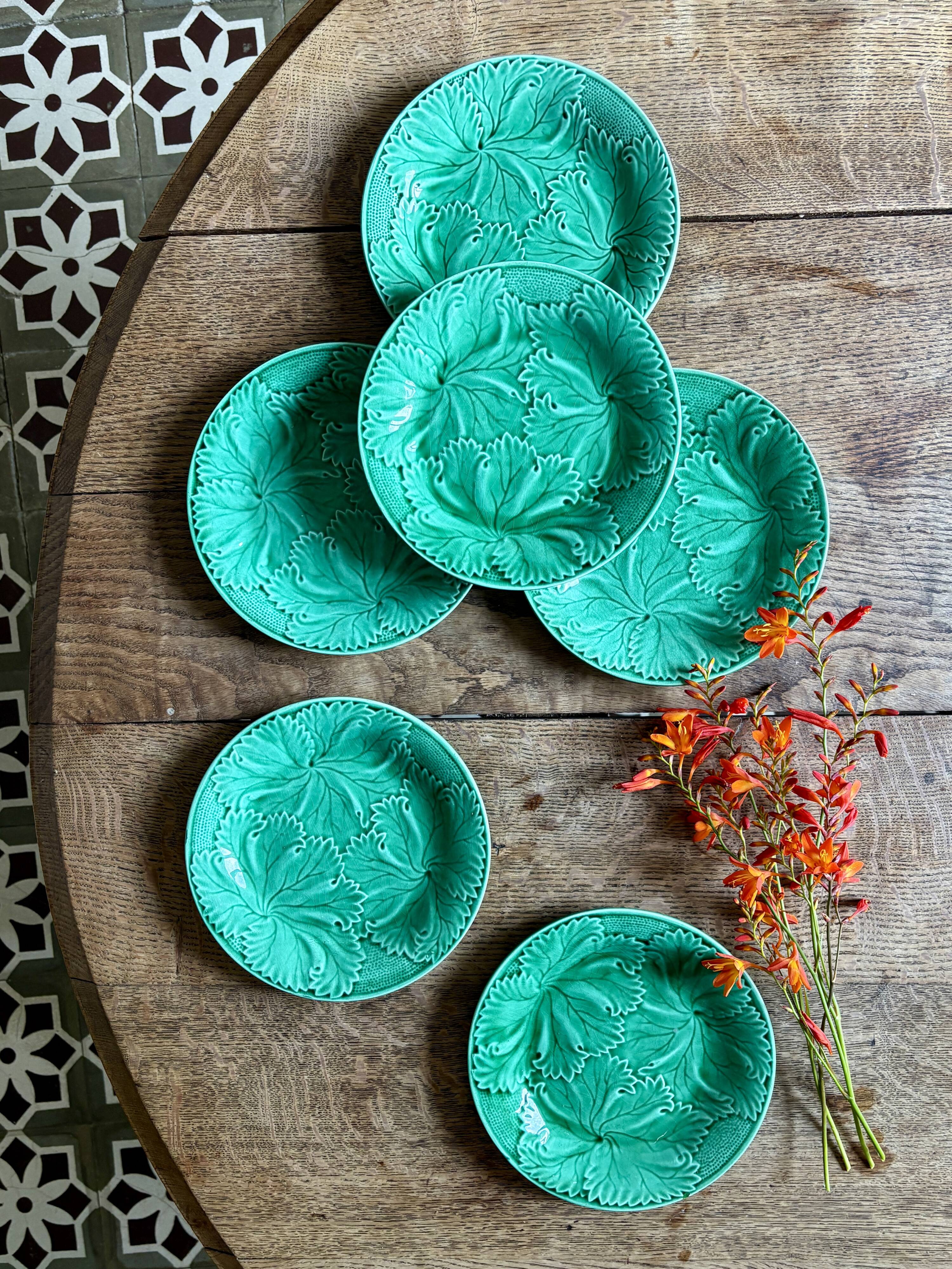 Set of 6 vintage green earthenware plates