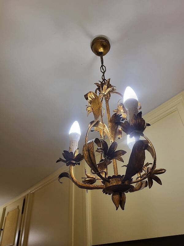 Set of 3 gold painted metal chandeliers