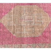 Vintage pink geometric Turkish hand-knotted runner 92x356