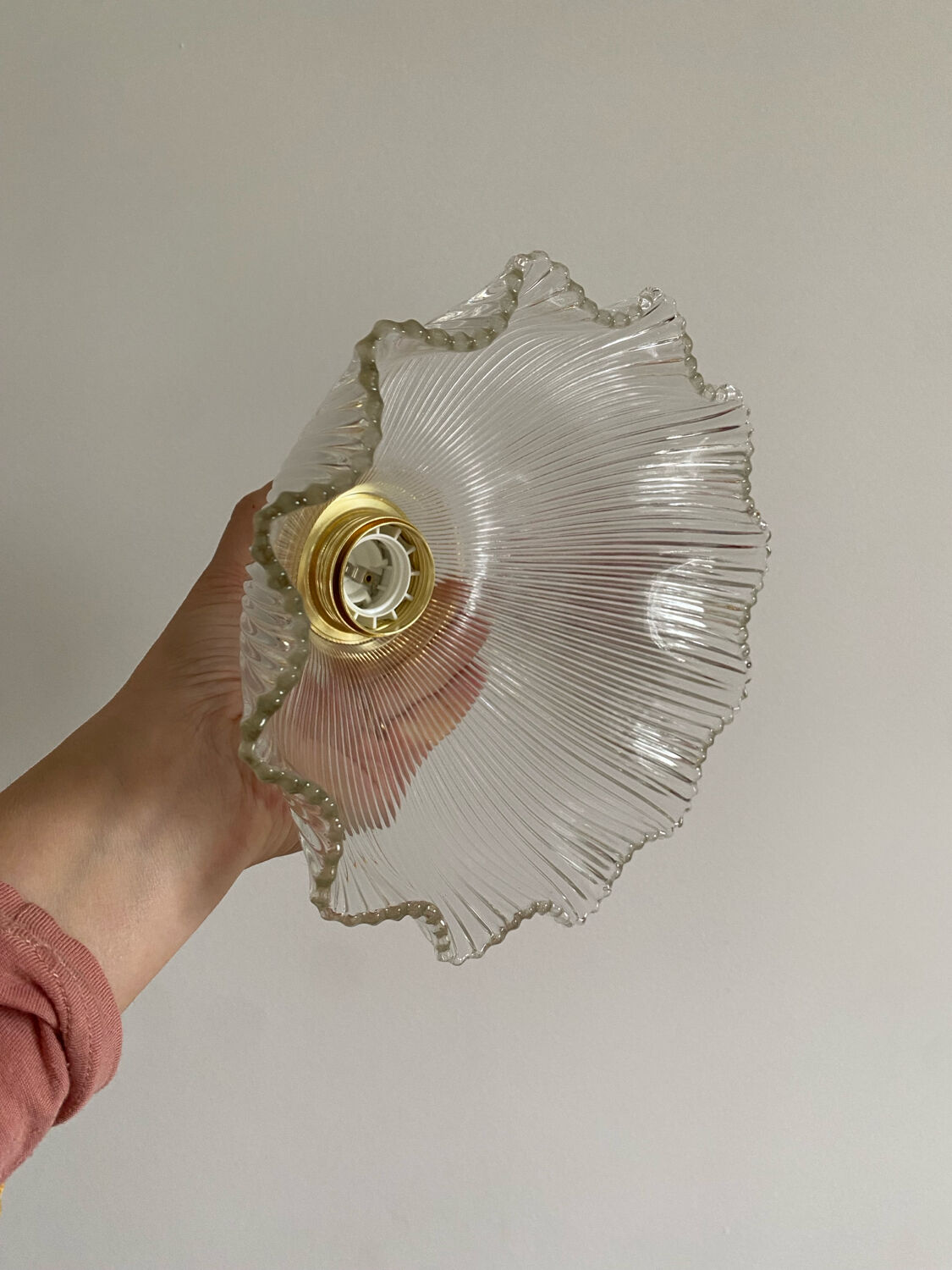 Vintage glass holophane pendant light