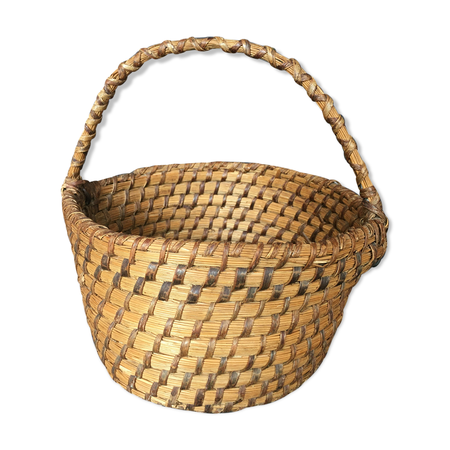 Woven straw handle basket