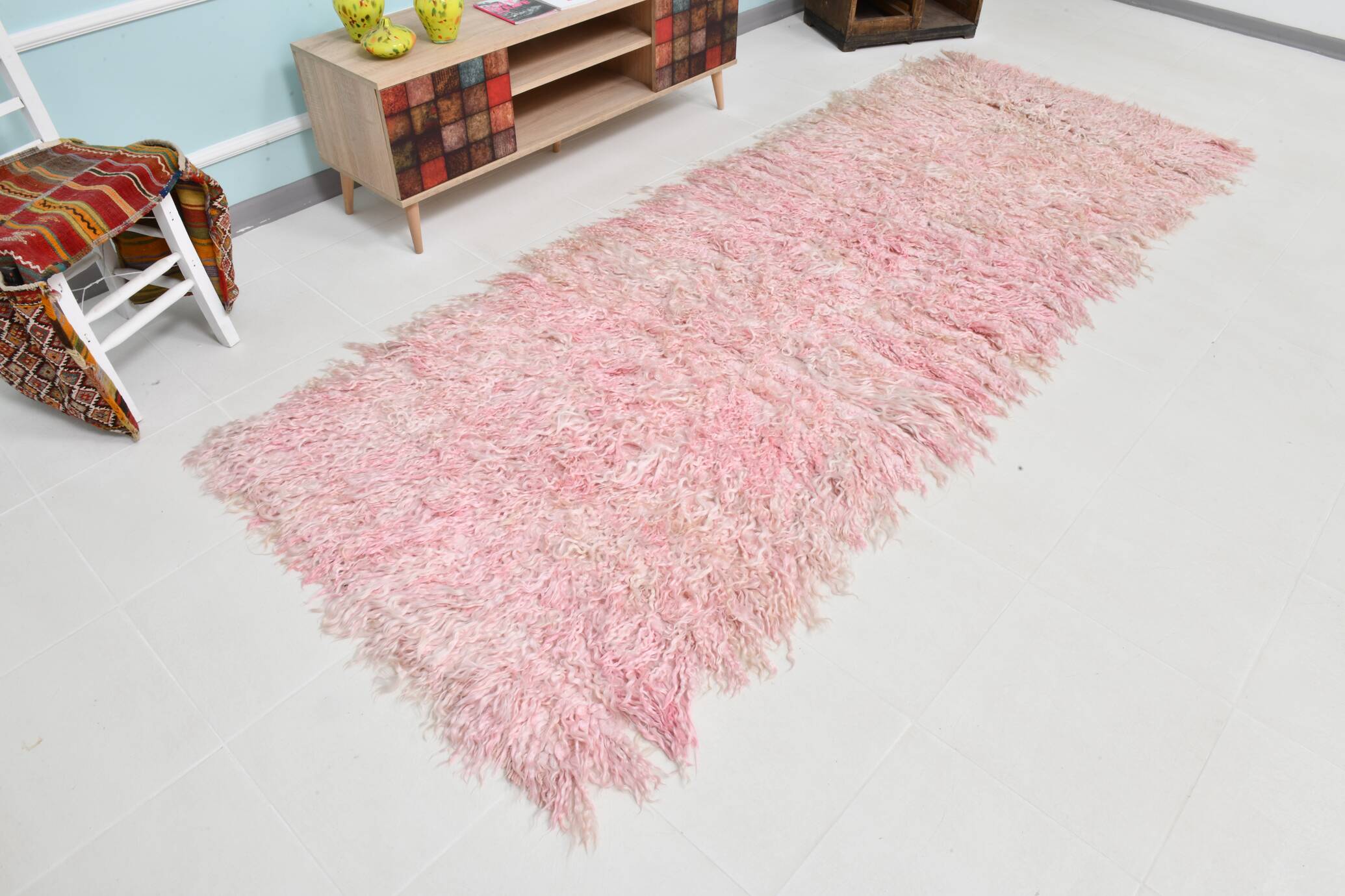 Tapis de couloir turc vintage rose pastel doux 3x10, 110x313 cm SK 70357