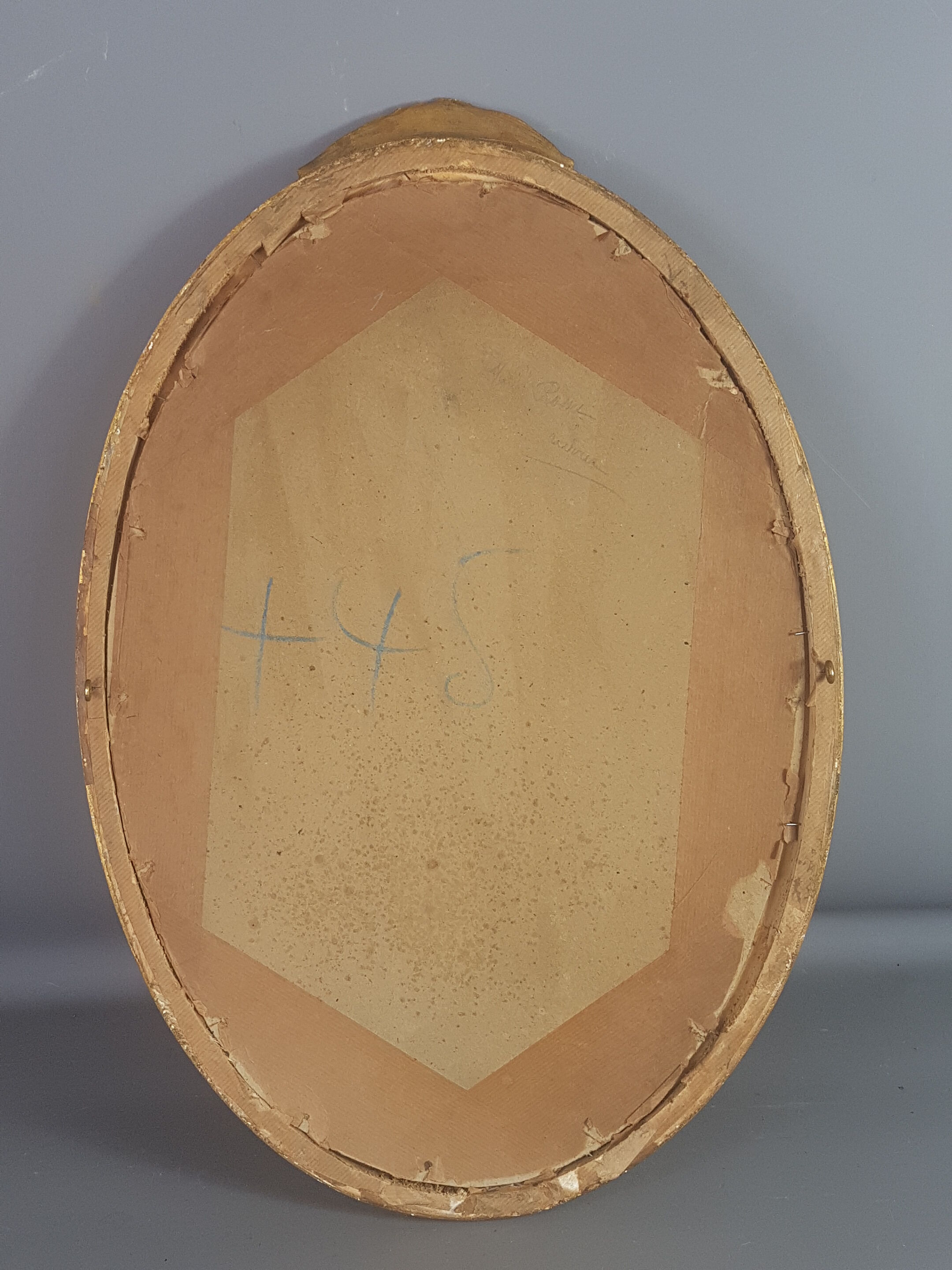 Former oval Art-Deco wood frame - 56x38 cm gold stucco, 50.2x35.2 cm SB