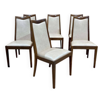 Set of 6 GPlan chairs in teak and skai seats from the 1970s
