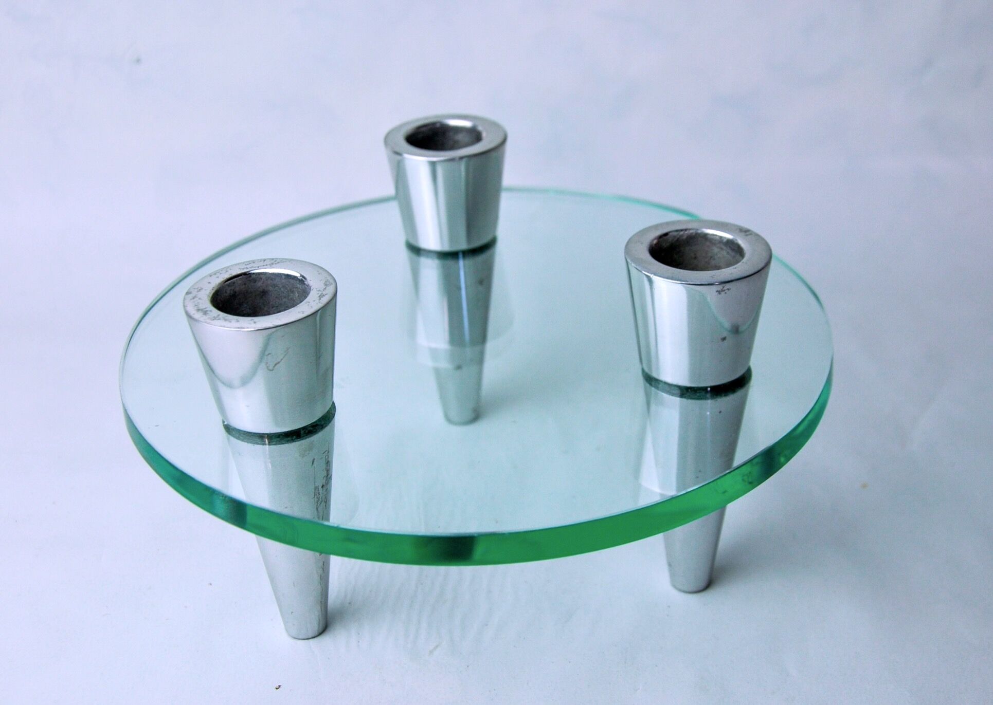 Glass circle candle holders, 3 flames, Denmark, 1970