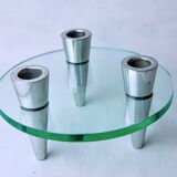 Bougeoirs cercle en verre, 3 flammes, danemark, 1970