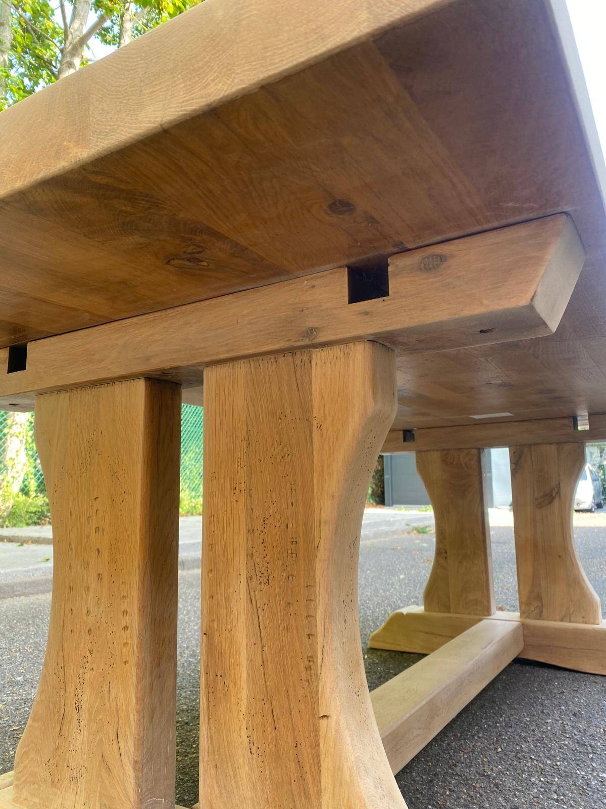 Large extendable monastery table stripped in raw solid oak 200 cm