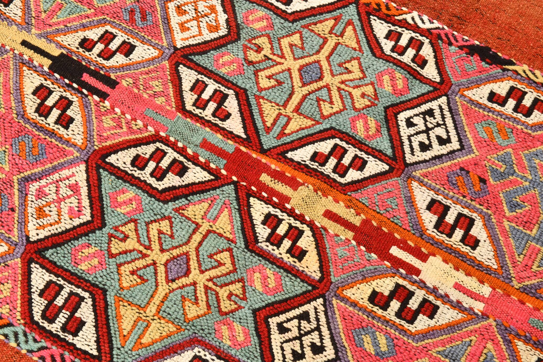 5x6 Yellow and Red Decorative Kilim Carpet, Orientel Kilim Rug, 140x192Cm