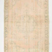 Vintage Peach & Green Turkish Rug, Handmade Neutral Rustic Carpet, 168x274
