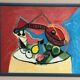 Original Swedish Oil On Panel – “Sitar And Fruit” – Vintage & Framed – 57 × 69 Cm (22.4" × 27.2")