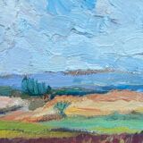 HST painting "Countryside landscape" Fields and valley in summer
