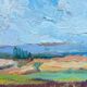 HST painting "Countryside landscape" Fields and valley in summer