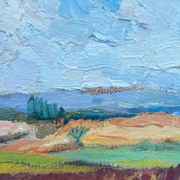 HST painting "Countryside landscape" Fields and valley in summer