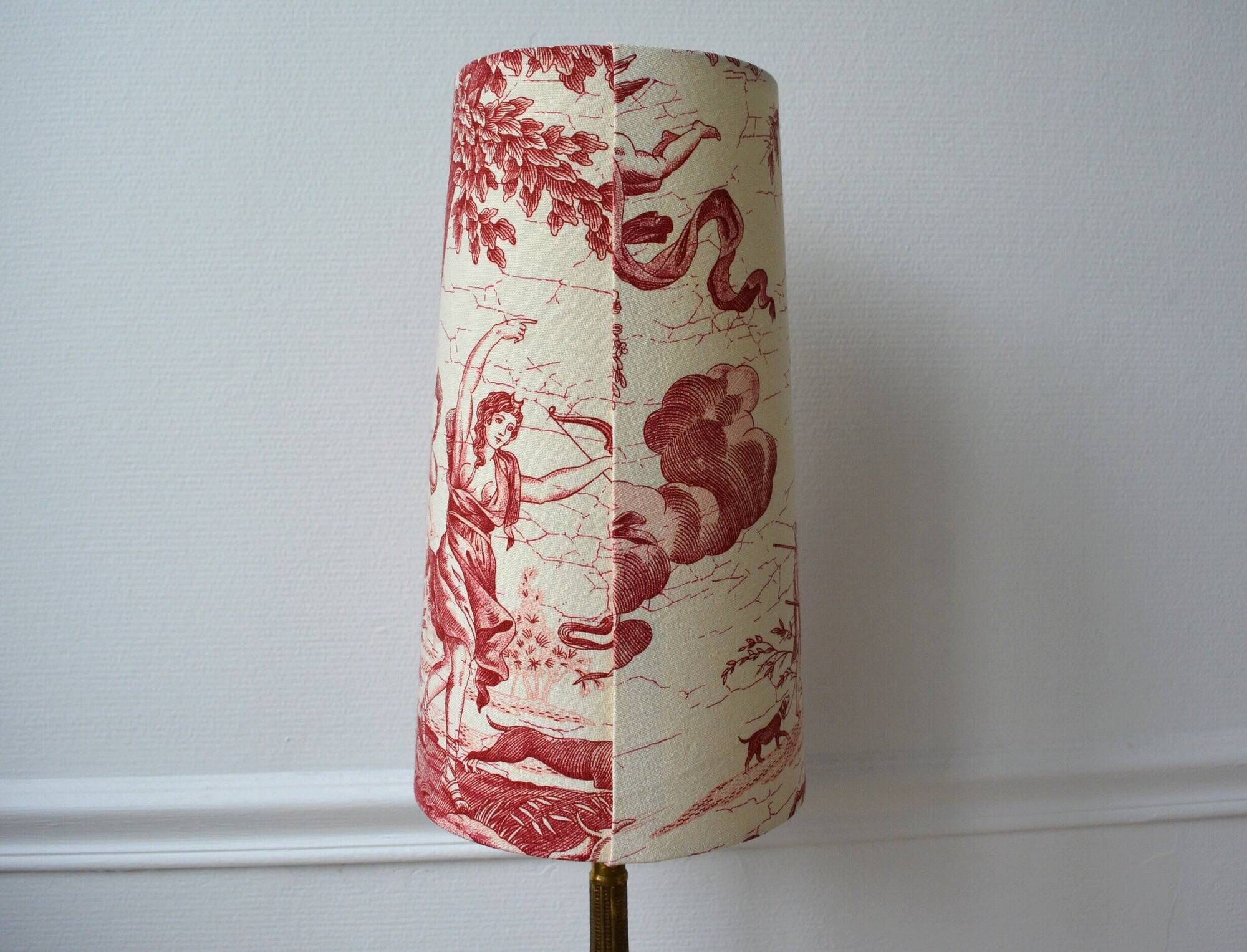 Red toile de Jouy lampshade, Diana the Huntress Greek goddess