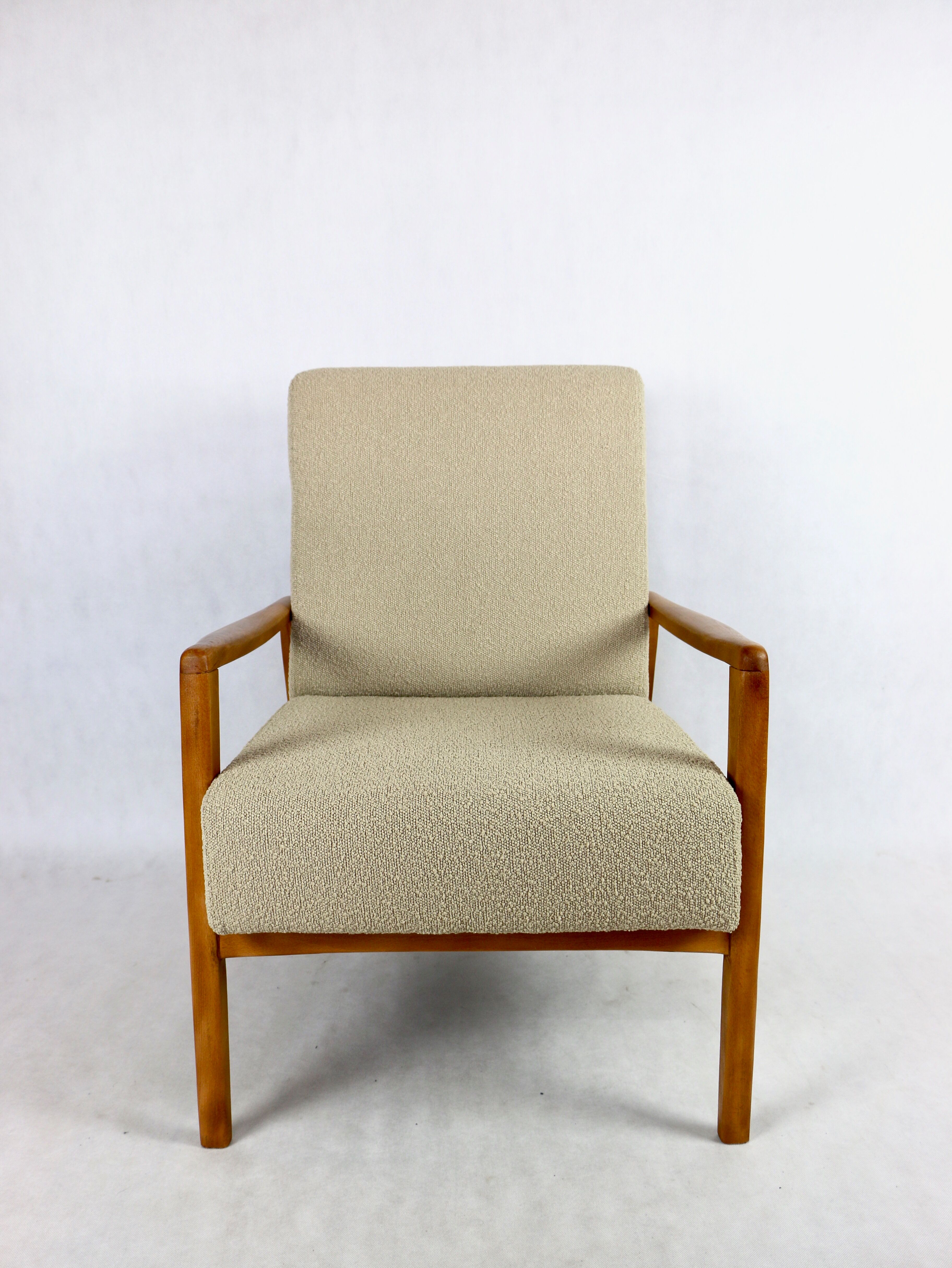 Set of vintage beige boucle sofa and armchair, 1970s