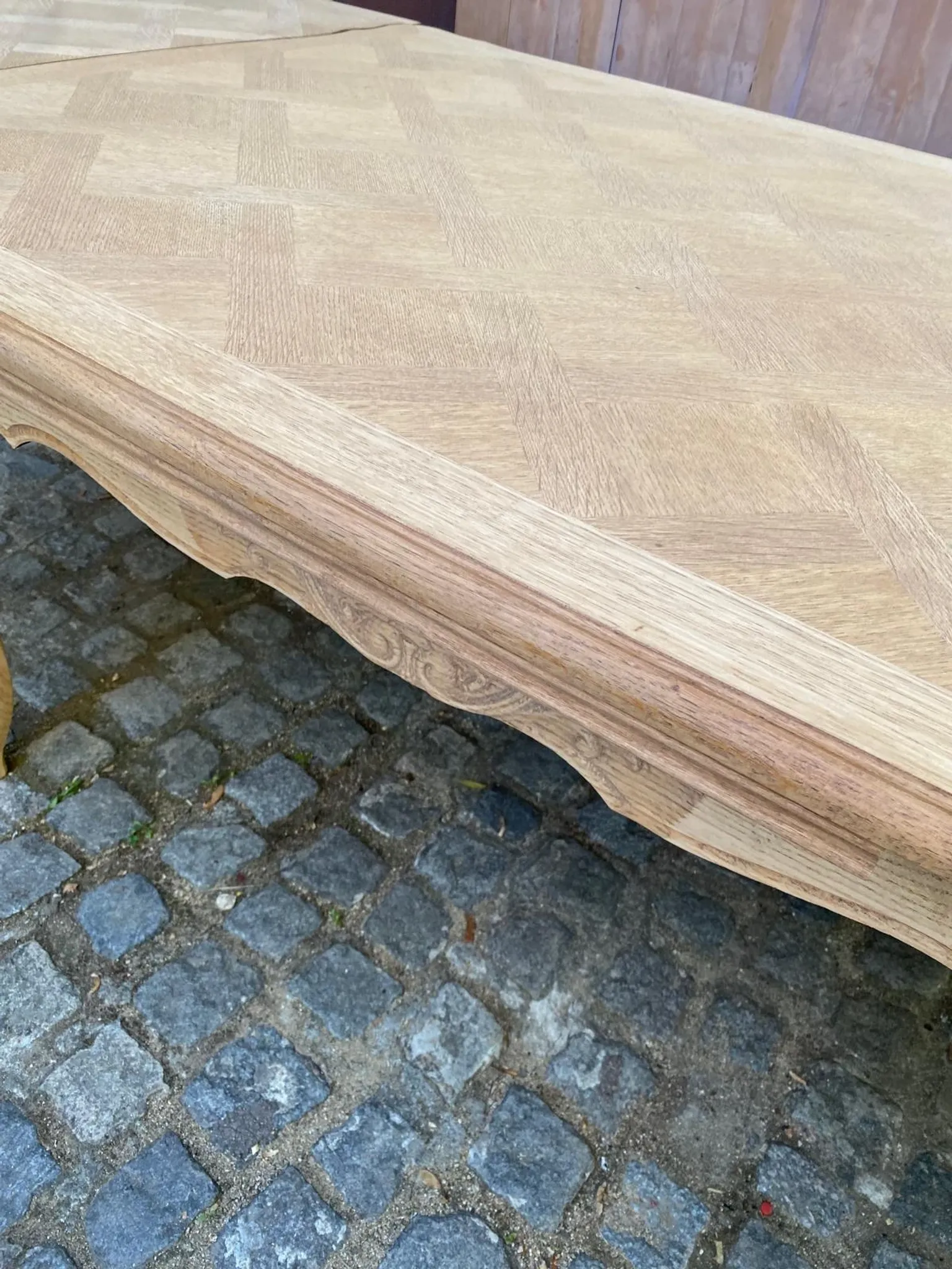 Louis XV dining table stripped in solid oak Versailles parquet 245cm