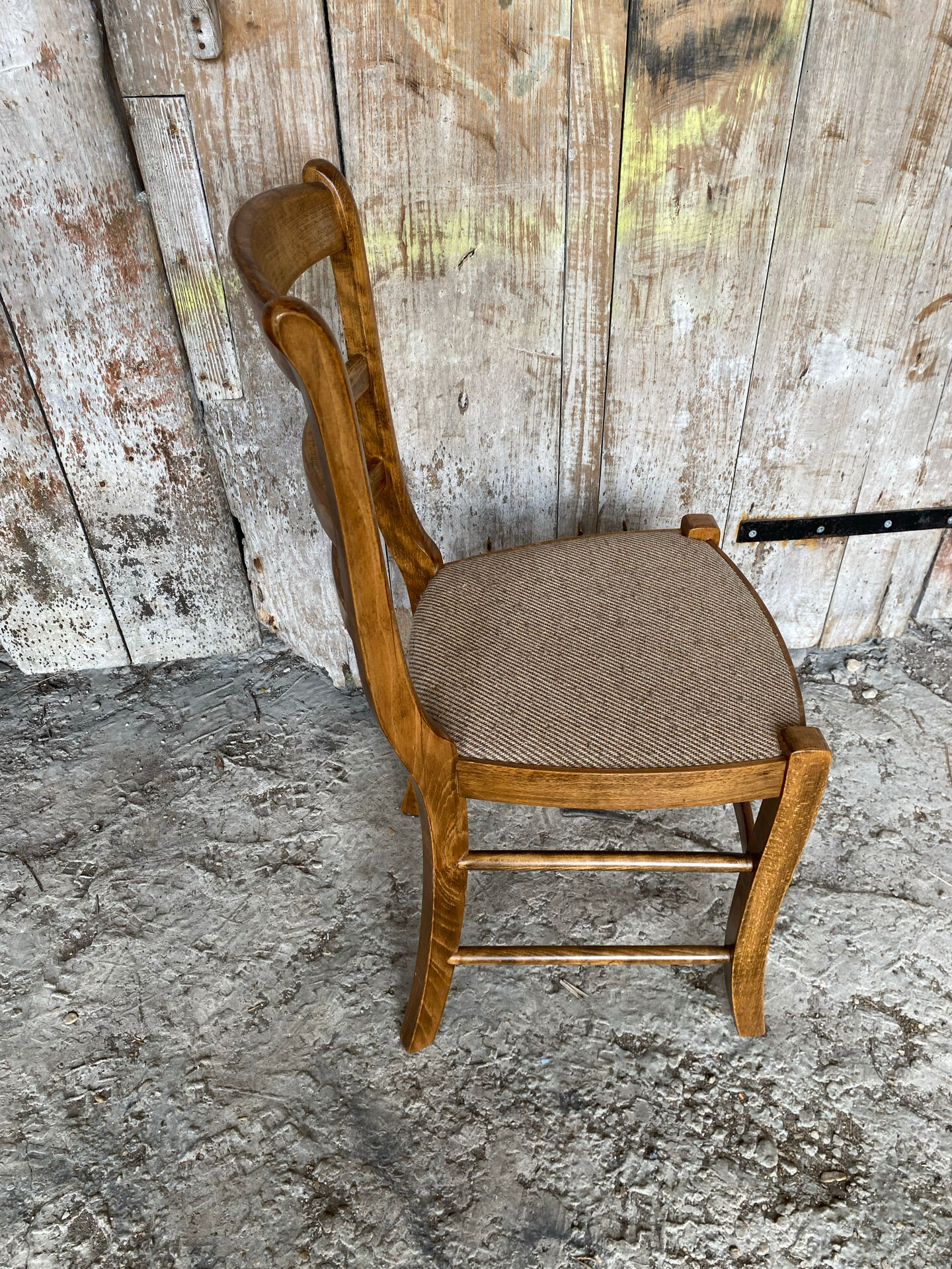 Set of 3 Antique BAUMANN Chairs Wood + Vintage Fabric Cushion Seat