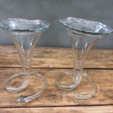 Pair of so-called "corolla" vases in Murano glass