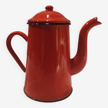 Vintage French coffee pot in red enamel metal