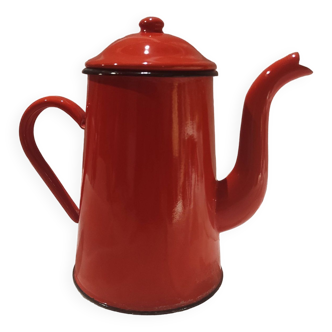 Vintage French coffee pot in red enamel metal