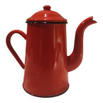 Cafetière vintage française en métal émaillé rouge