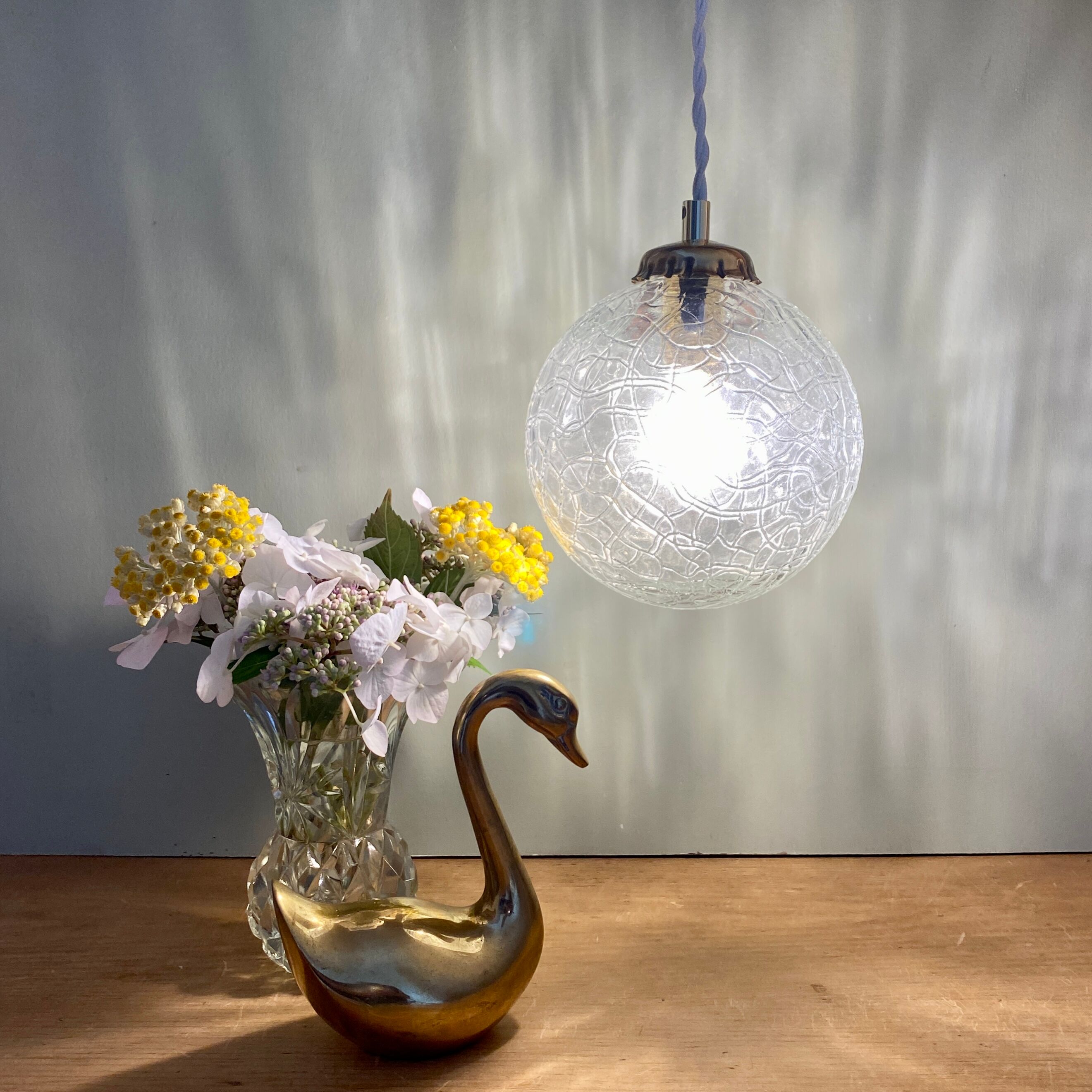 Vintage globe pendant lamp in textured glass