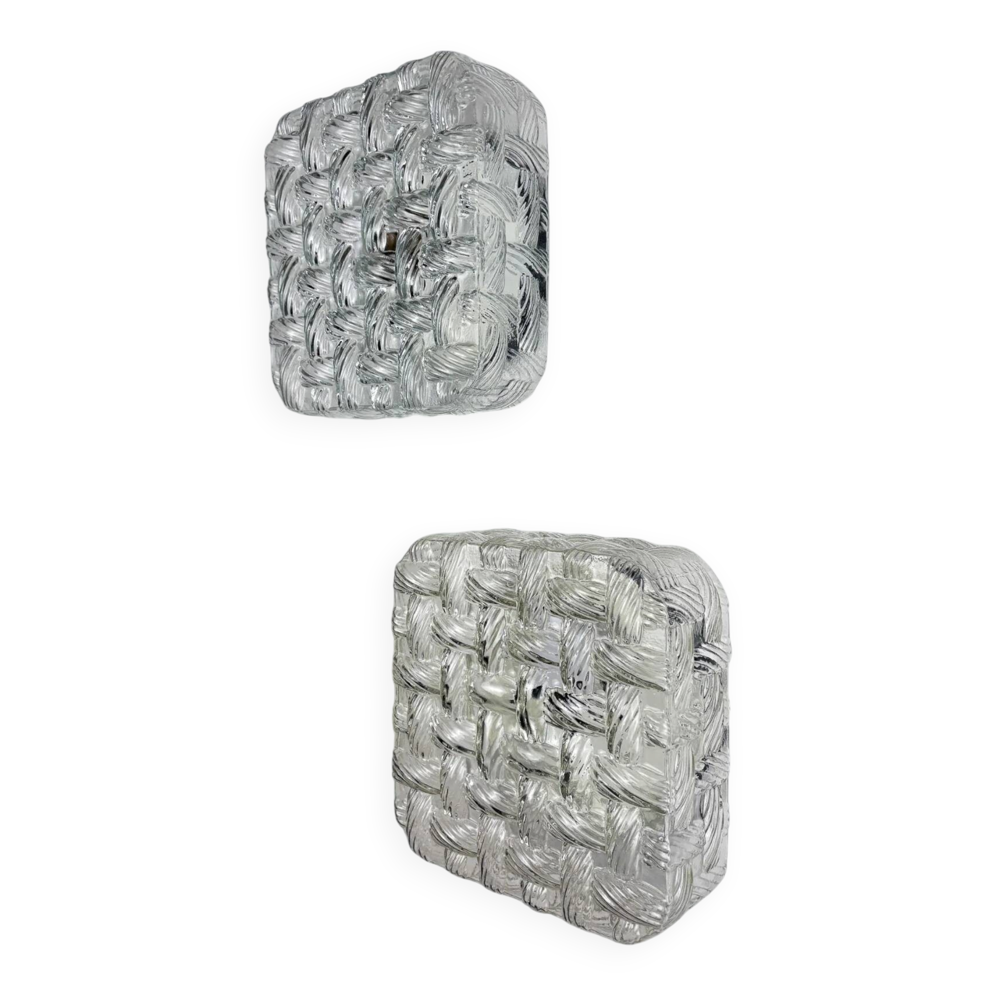 Pair of woven textured glass wall lights by Leuchten, Germany, 1970s