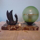 Table lamp, art deco, opaline, marble, bronze patinated metal, 30s/40s