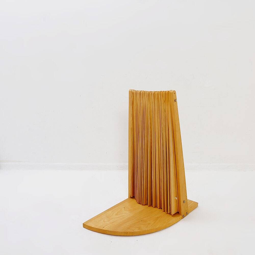 Pine folding screen in the shape of a fan, modern style, France, 1970s - Ø 113cm