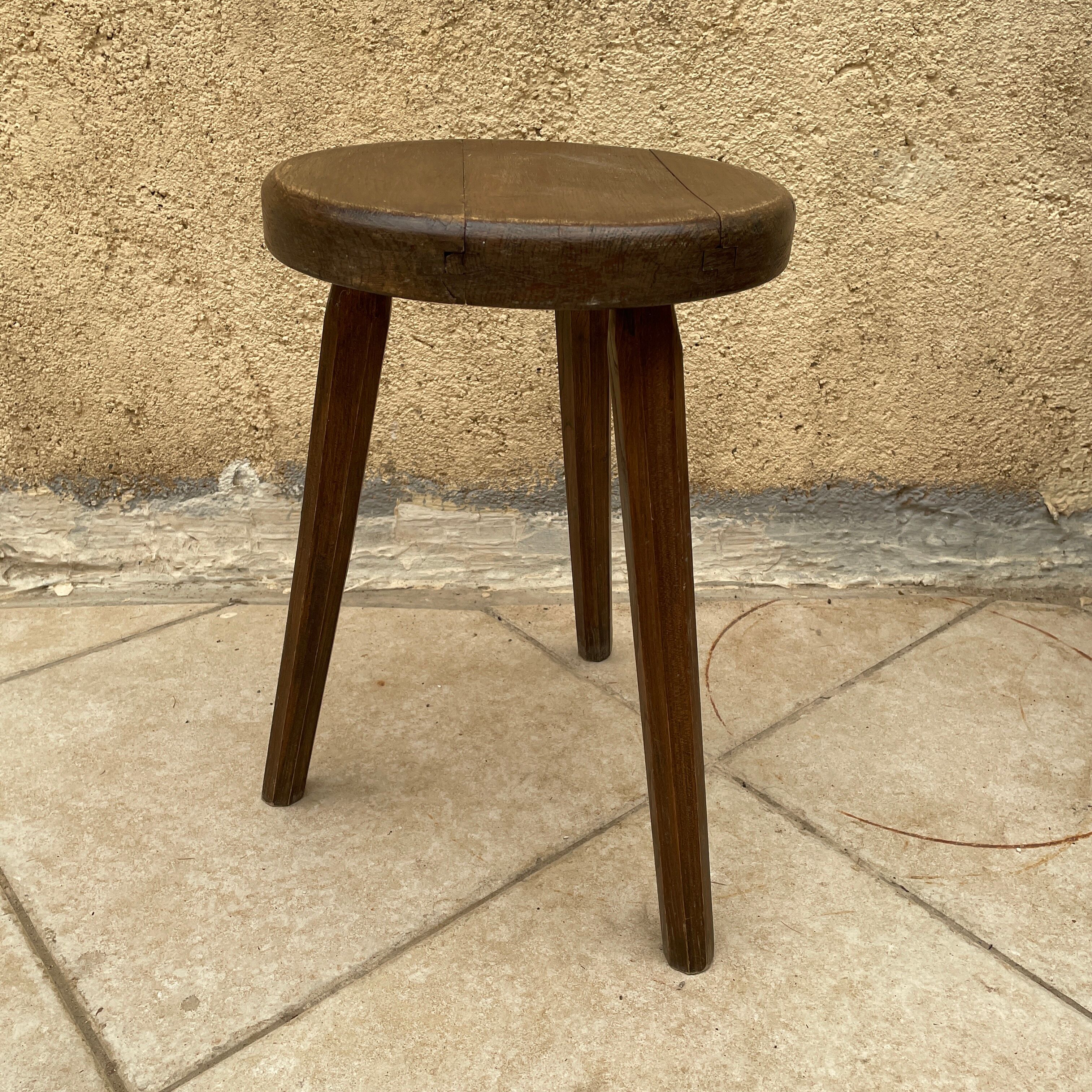 Tripod wooden stool vintage design 1960