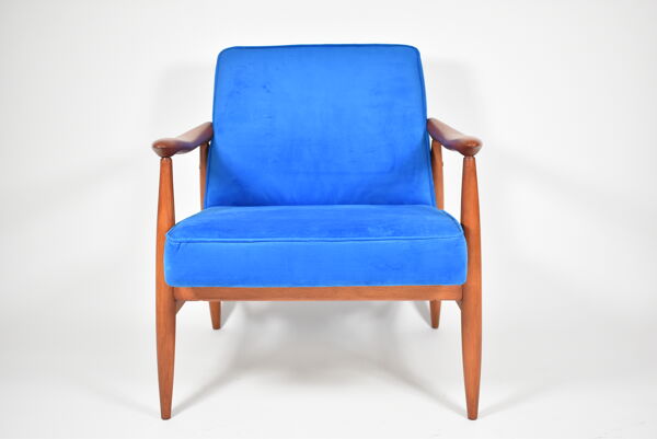 Fauteuil du milieu du siècle, designer E.Homa, restauré, bleu électrique