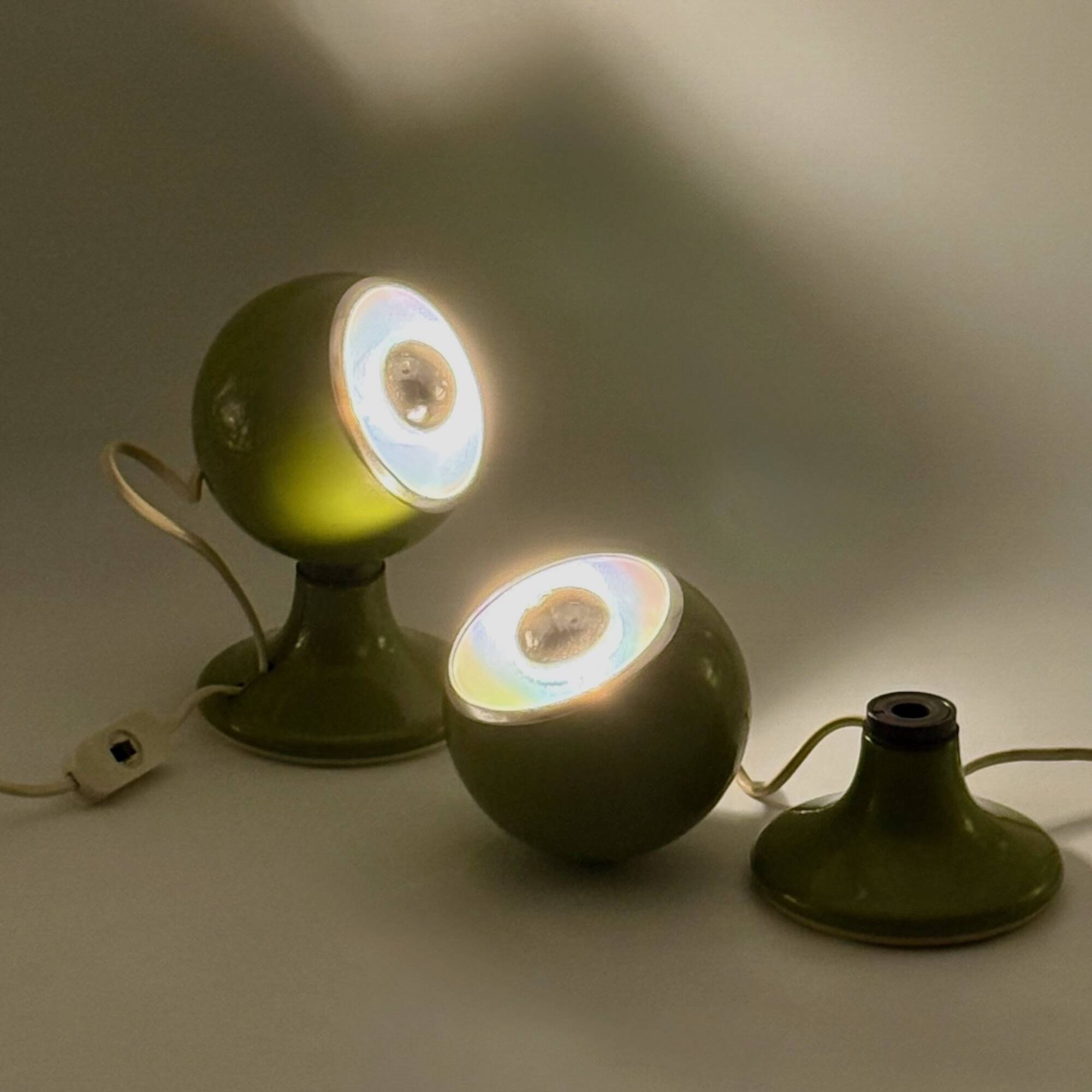 Pair of Vintage 1970s Eyeball Lamps by Luci in Green