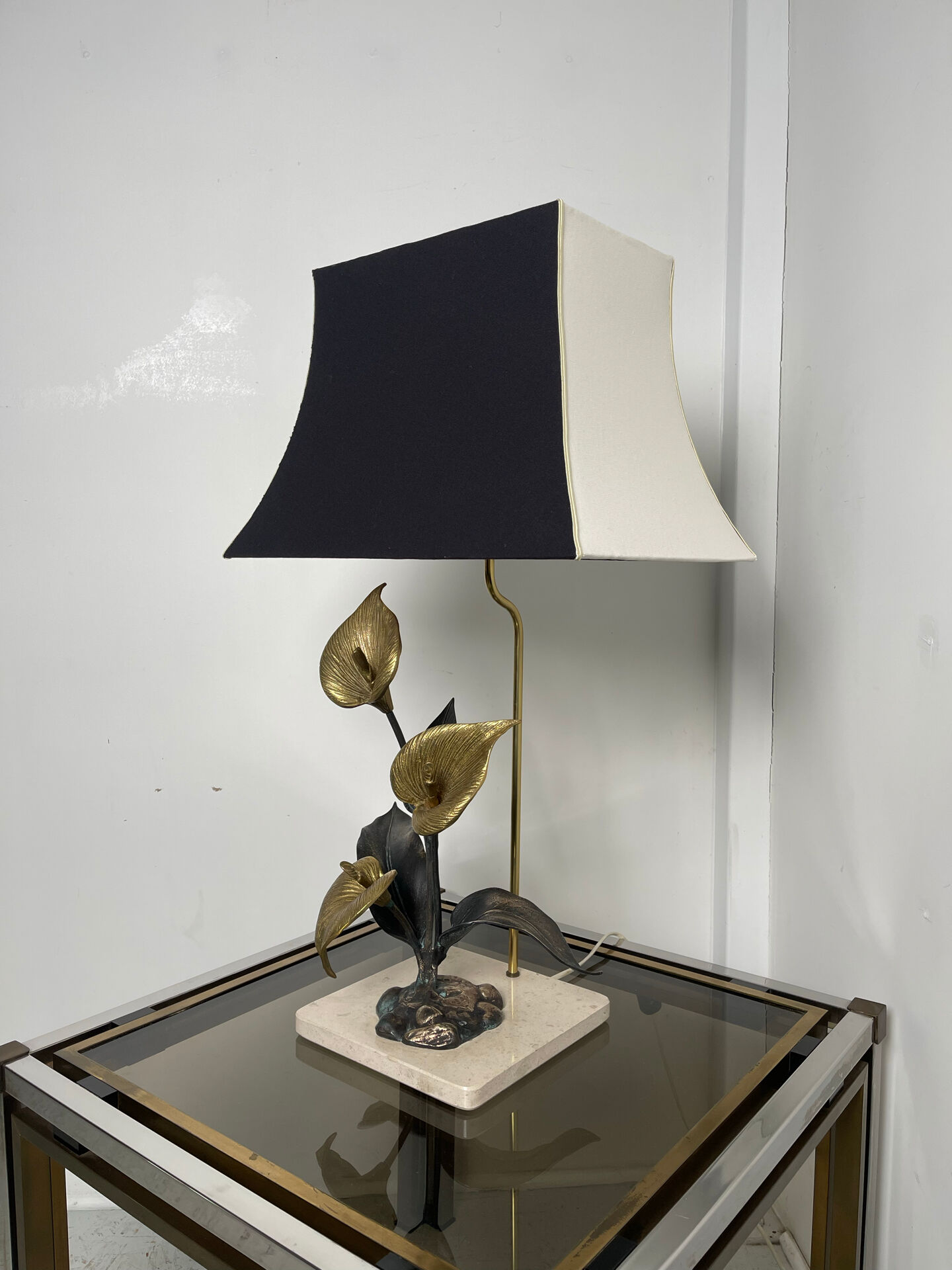 Lampe florale bronze 1970