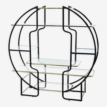 Black metal and brass glass etagere room divider