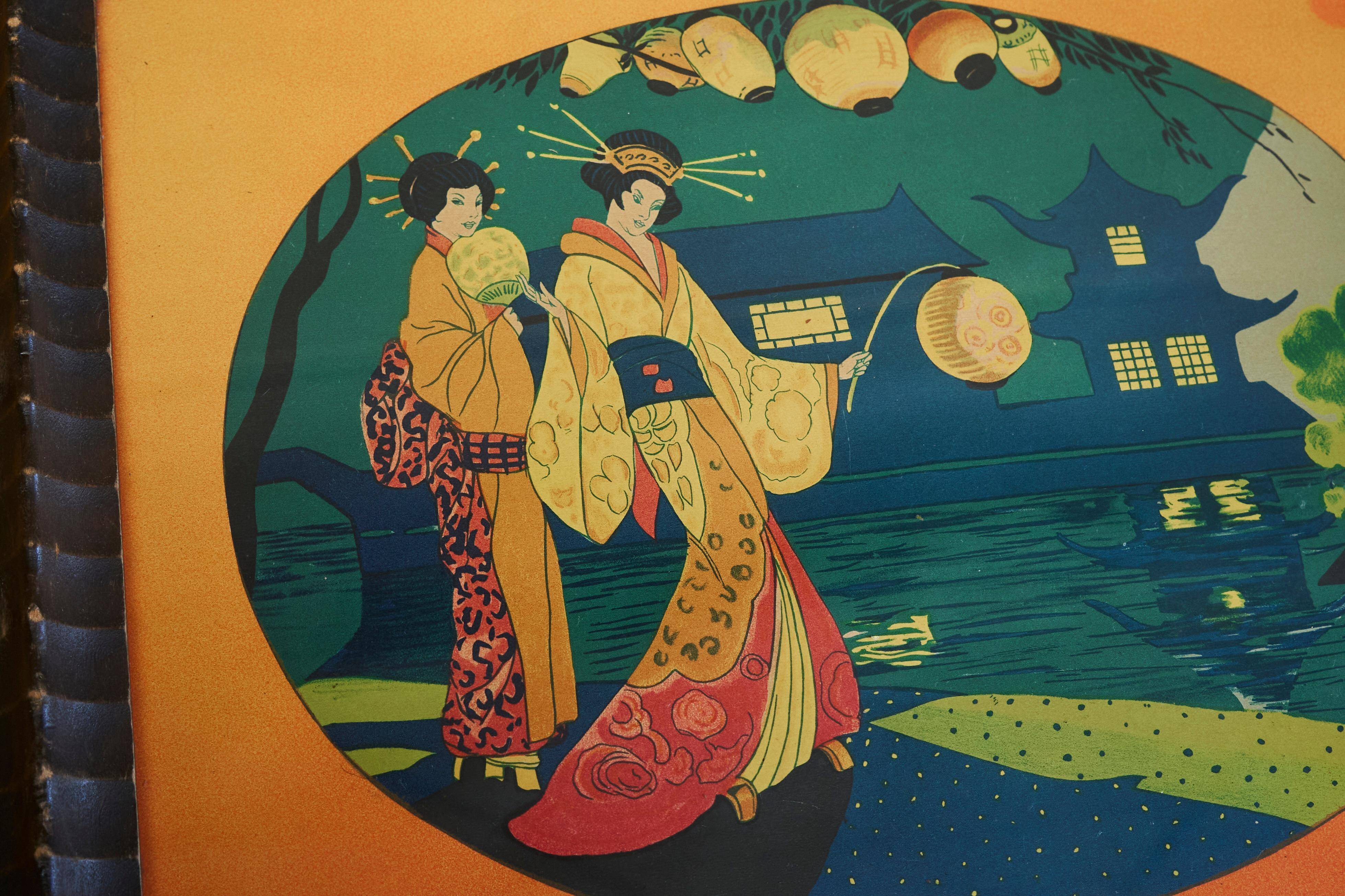 Art Deco Japanese-themed wooden and glass plateau, 1940s.
