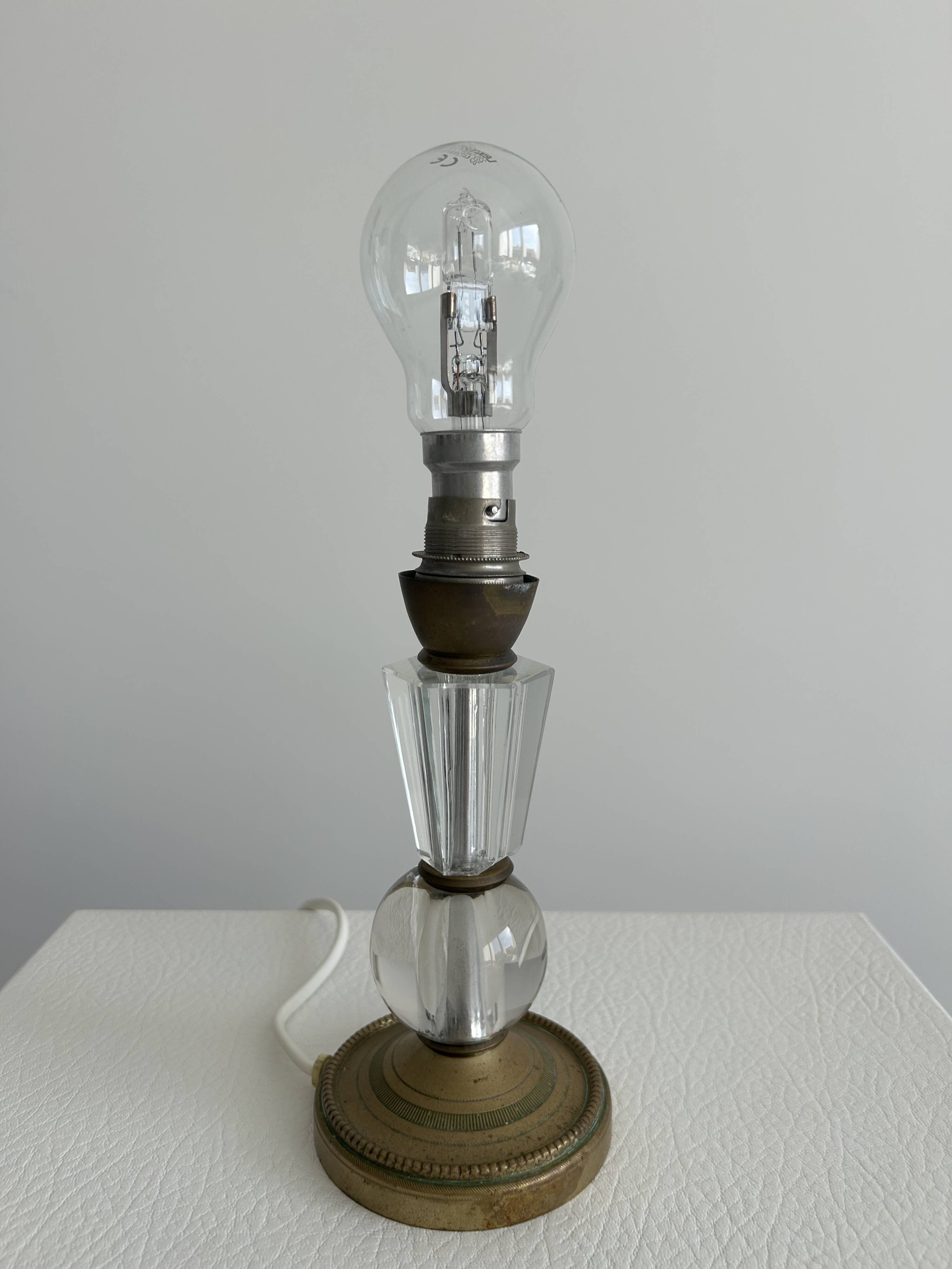Art Deco lamp in bronze and crystal, France, 1930s