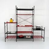 Postmodern black and red modular shelving unit, 1980