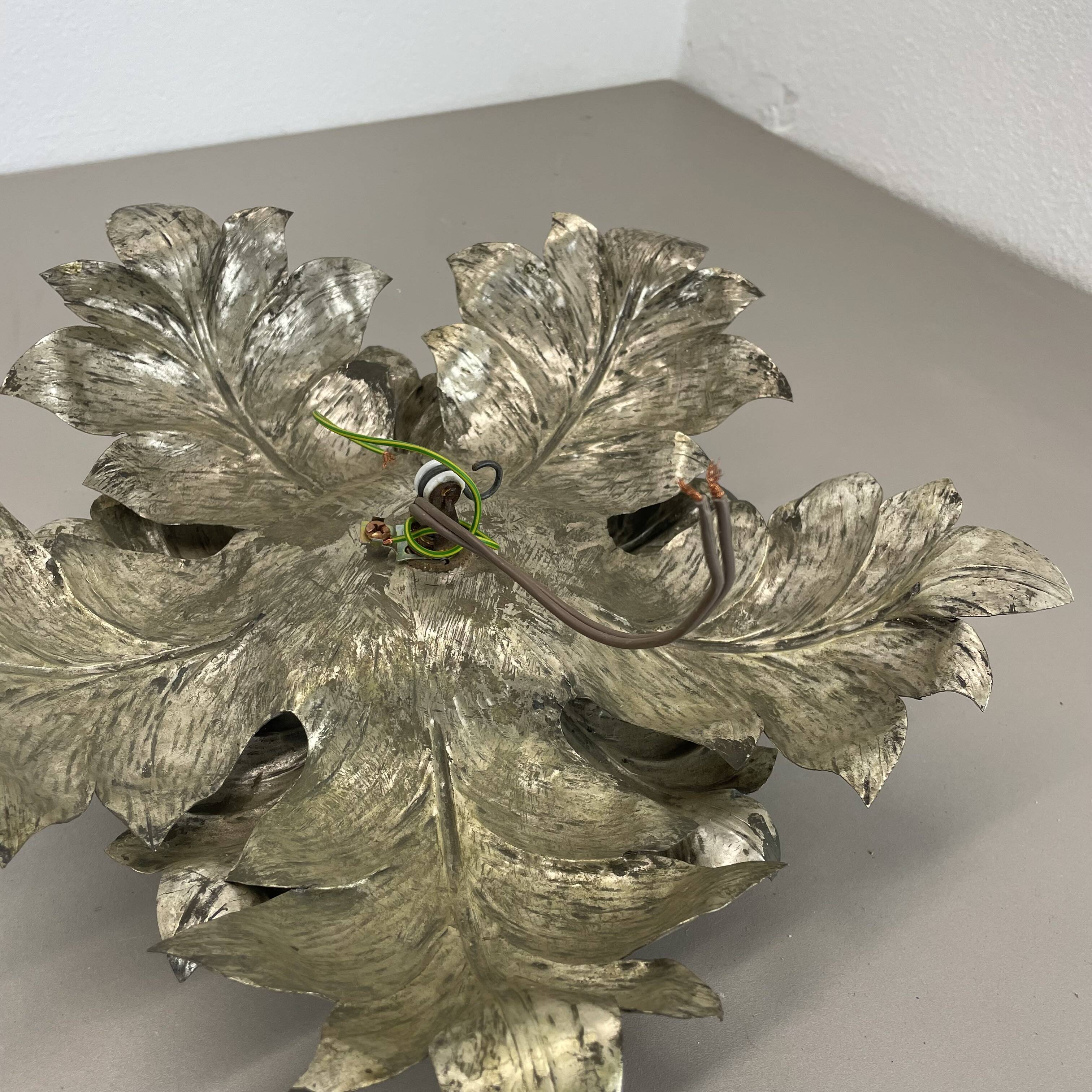 rare 36cm silver tone Metal Florentiner Leaf Theatre Ceiling Light, Italy